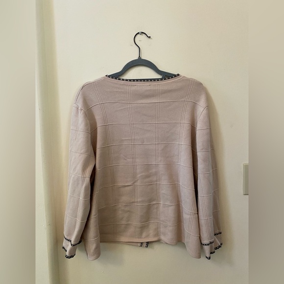 Adrianna Papell Beige Check Tipped Cardigan Contrast Black Trim & Gold Buttons - Picture 7 of 8